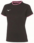 (EU) Футболка женская Mizuno Team, Чёрная/Розовая (L)