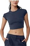 (CN) Кроп-топ женский Alo Yoga Alosoft Crop Finesse Short Sleeve, Синий (XS)